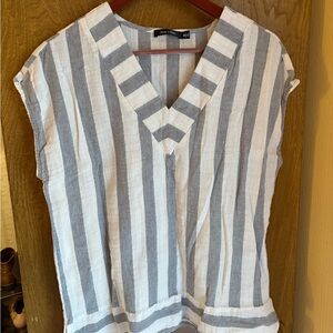 Doe & Rae Gray and White Striped Blouse